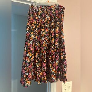 Cynthia Rowley Black Maxi Skirt with Pink & Yellow Floral Print